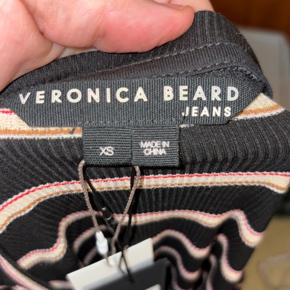 Veronica‎ Beard Shailee Henley Top Striped Long Sleeve Ribbed Knit XS NEW - Picture 8 of 13